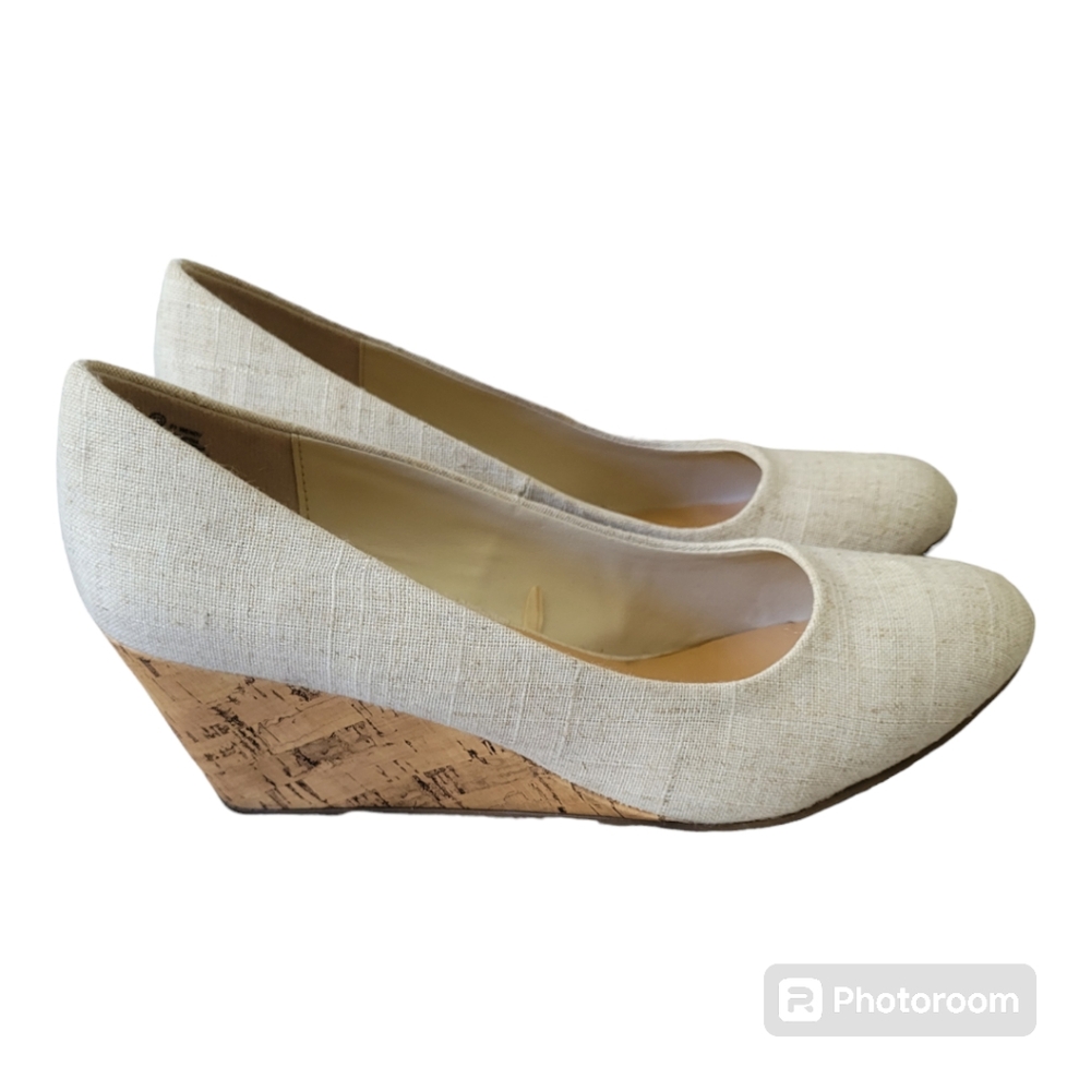 George Cork Wedge Heels, linen look,‎ nwot
